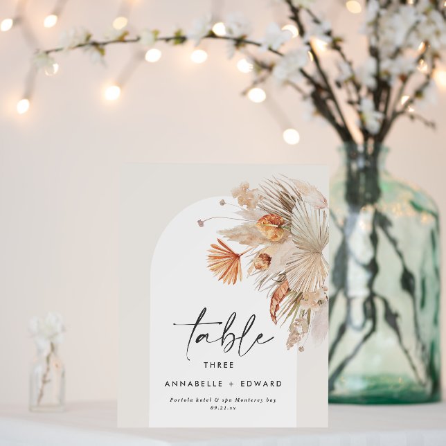 Pampas Grass Bohemian floral Table number Foam Board (In Situ (Wedding))