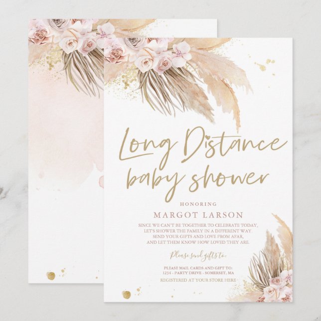 Pampas Grass Bohemian Long Distance Baby Shower Invitation (Front/Back)