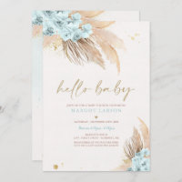 Pampas Grass Bohemian Sea Blue Baby Shower Invitation