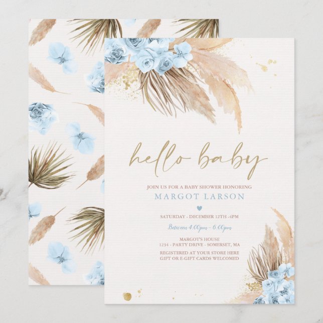 Pampas Grass Bohemian Tropical Desert Baby Shower Invitation (Front/Back)