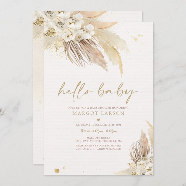 Pampas Grass Bohemian Tropical Desert Baby Shower Invitation (Front/Back)