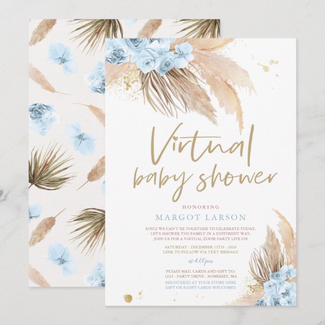 Pampas Grass Bohemian Virtual Zoom Baby Shower Invitation (Front/Back)