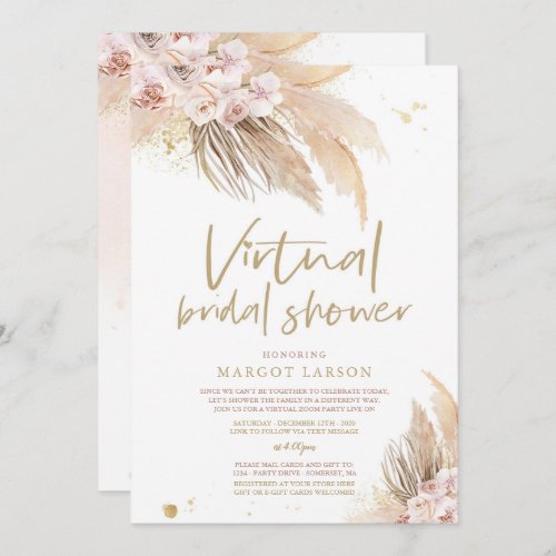 Pampas Grass Bohemian Virtual Zoom Bridal Shower Invitation