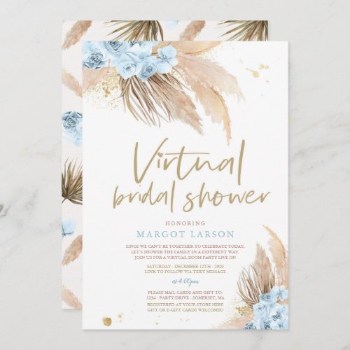 Pampas Grass Bohemian Virtual Zoom Bridal Shower Invitation