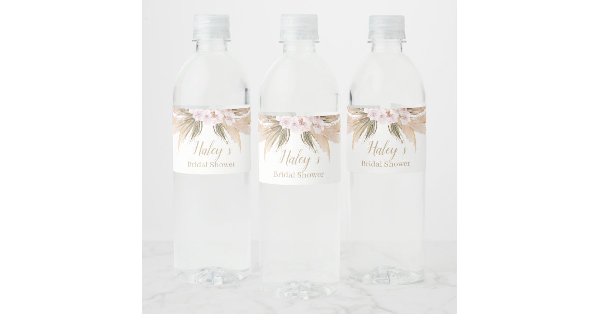 Pampas Grass Bohemian watercolor Bridal Shower Water Bottle Label | Zazzle