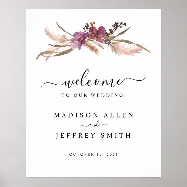 Pampas Grass Bohemian Wedding Welcome Sign (Front)