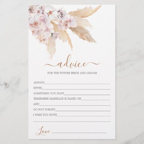 Pampas Grass Boho Advice for the Bride card