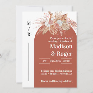 Pampas Grass Boho Arch QR Code Photo Wedding  Invitation