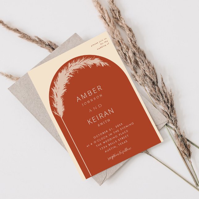 Pampas Grass Boho Arch - Terra Cotta Wedding Invitation (Creator Uploaded)