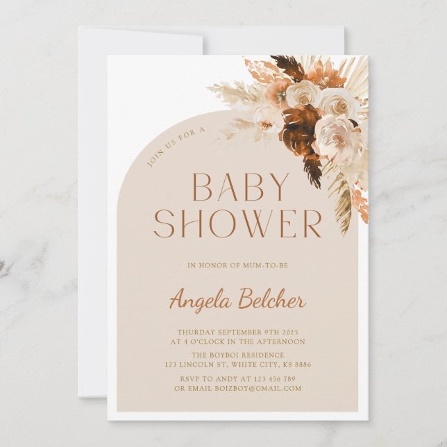 Pampas Grass Boho Baby Shower Invitation (Front)