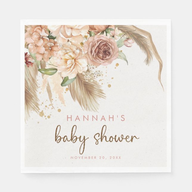 Pampas grass boho baby shower napkins (Front)