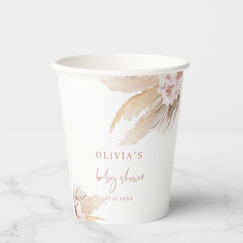 Pampas grass boho baby shower paper cups