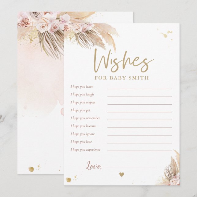 Pampas Grass Boho Baby Shower Wishes For Baby Card (Front/Back)