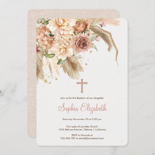 Pampas grass boho baptism  invitation