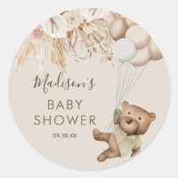 Pampas Grass Boho Bear Baby Shower Classic Round S Classic Round Sticker