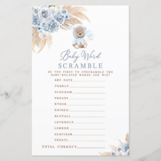 Pampas Grass Boho Bear Baby Word Scramble Game