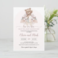 Pampas Grass Boho Bear He or She Gender Reveal Invitation