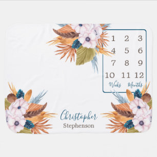 Pampas Grass Boho Blooms Wk Month Milestone Baby Blanket