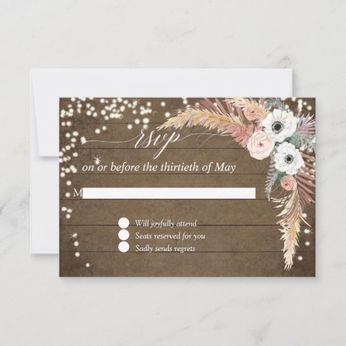 Pampas Grass Boho Blush Floral Twinkle Lights RSVP