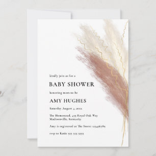Pampas Grass Boho Blush Pink Gold Baby Shower Invi Invitation