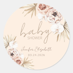 Pampas Grass Boho Bohemian Baby Shower Classic Round Sticker