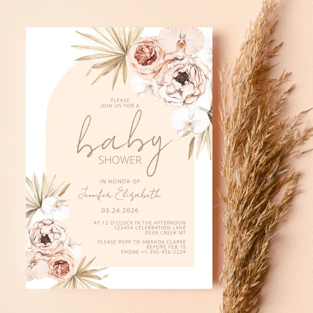 Pampas Grass Boho Bohemian Baby Shower Invitation | Zazzle