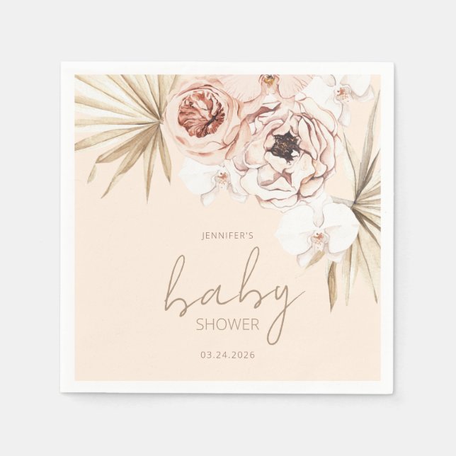 Pampas Grass Boho Bohemian Baby Shower Napkins (Front)