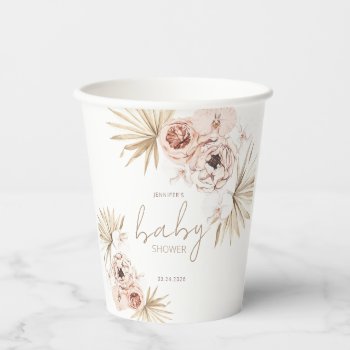 Pampas Grass Boho Bohemian Baby Shower Paper Cups by antiquechandelier at Zazzle