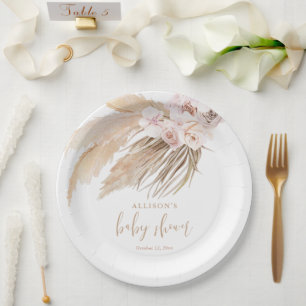 Pampas grass boho bohemian baby shower paper plates