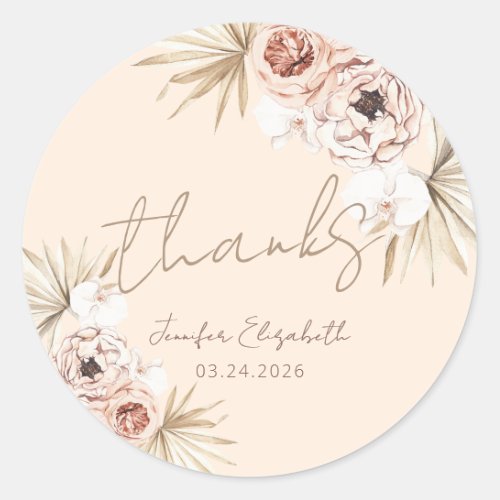 Pampas Grass Boho Bohemian Baby Shower Thank You Classic Round Sticker