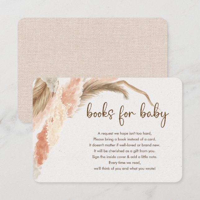 Pampas grass boho bohemian books for baby shower enclosure card (Front/Back)