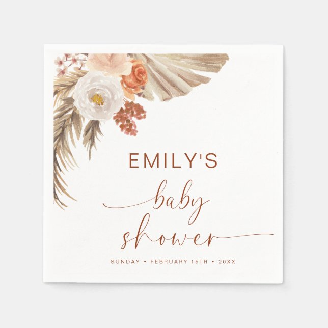 Pampas Grass Boho Bohemian Desert Baby Shower Napkins (Front)