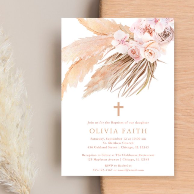 Pampas grass boho bohemian desert baptism invitation (Creator Uploaded)