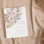 Pampas Grass Boho Bohemian Desert Girl Baby Shower Invitation<br><div class="desc">A trendy desert theme baby shower invitation. The front of this card features a hand-painted watercolor bouquet of pampas grass, dried palm leaves, eucalyptus greenery, blush pink roses, and white orchids. Below, to the right, the event details are written in a mix of classic serif typography and elegant script hand-lettering....</div>