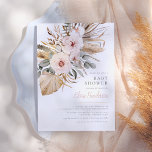 Pampas Grass Boho Bohemian Desert Girl Baby Shower Invitation<br><div class="desc">A trendy desert theme baby shower invitation. The front of this card features a hand-painted watercolor bouquet of pampas grass, dried palm leaves, eucalyptus greenery, blush pink roses, and white orchids. Below, to the right, the event details are written in a mix of classic serif typography and elegant script hand-lettering....</div>