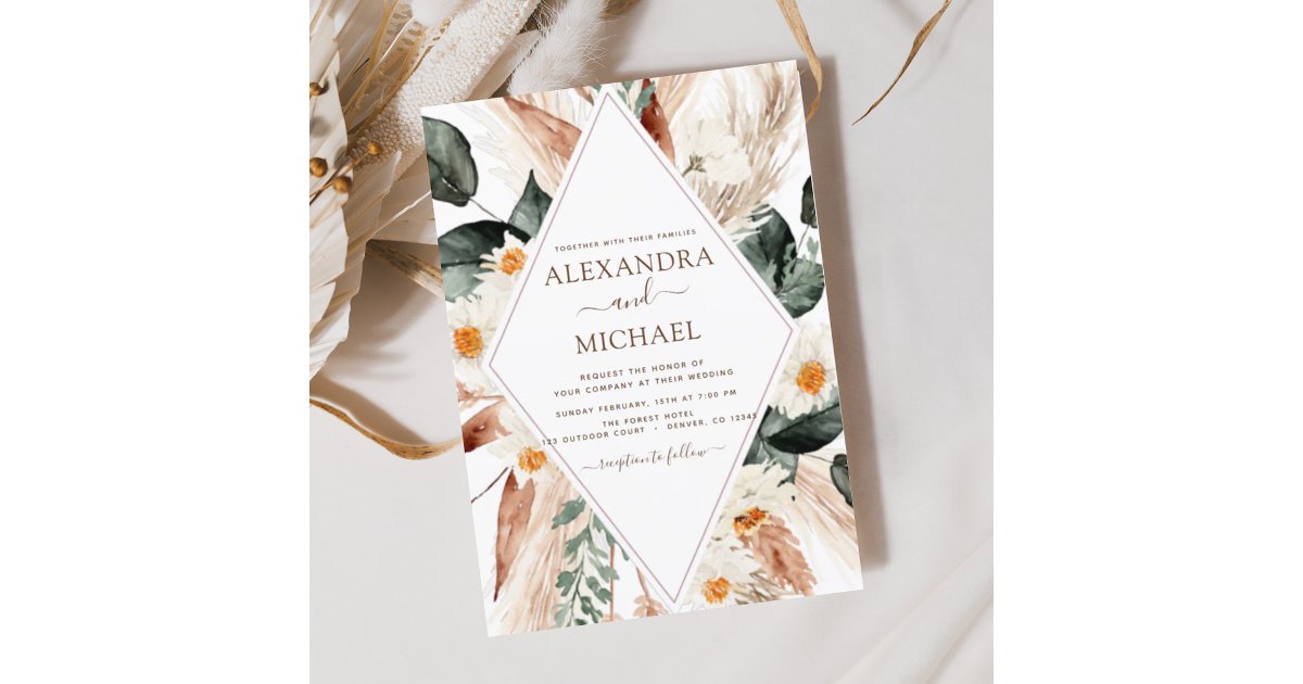 Pampas Grass Boho Bohemian Eucalyptus Wedding Invi Invitation | Zazzle