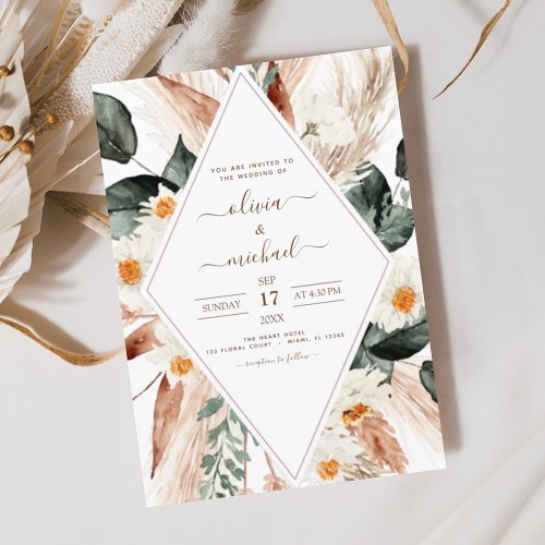 Pampas Grass Boho Bohemian Eucalyptus Wedding Invitation