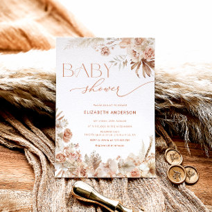 Pampas Grass Boho Bohemian Floral Baby Shower Invitation