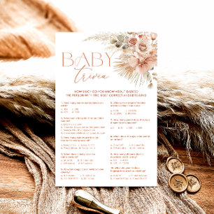 Pampas Grass Boho Bohemian Floral Baby Trivia Game