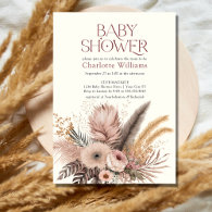 Pampas Grass Boho Bohemian Girl Baby Shower Invitation