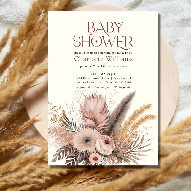 Pampas Grass Boho Bohemian Girl Baby Shower Invitation (Creator Uploaded)