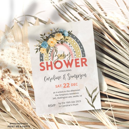 Pampas Grass Boho Bohemian modren Baby Shower Invitation