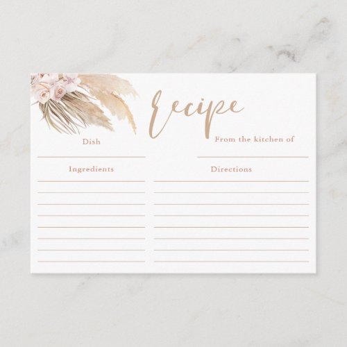 Pampas grass boho bohemian recipe card