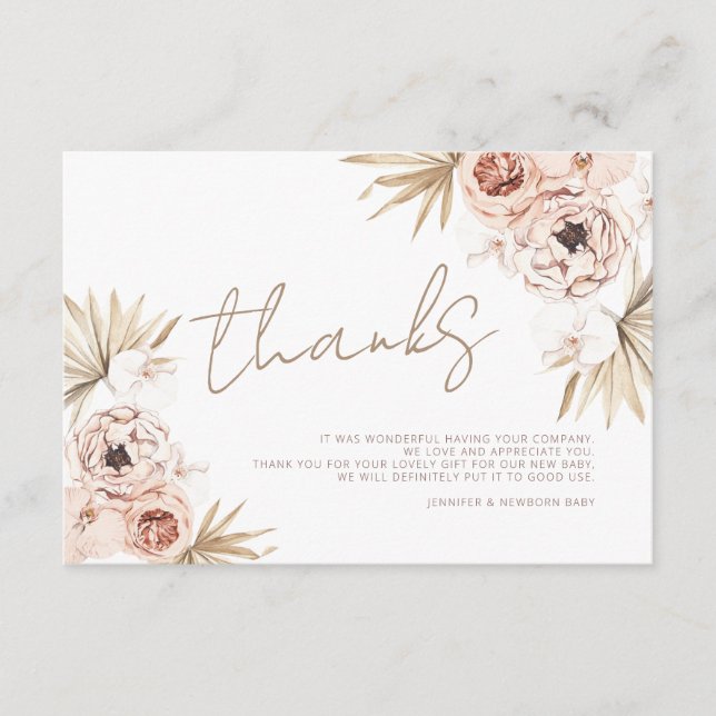 Pampas Grass Boho Bohemian Thank You Baby Enclosure Card (Front)