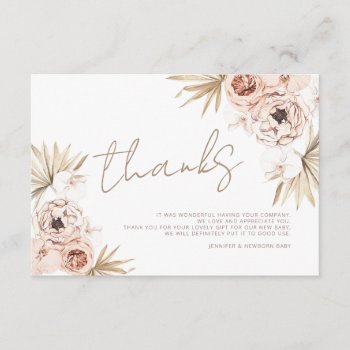Pampas Grass Boho Bohemian Thank You Baby Enclosure Card by antiquechandelier at Zazzle
