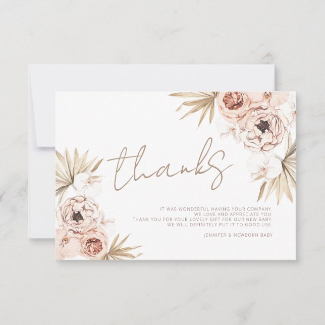 Pampas Grass Boho Bohemian Thank You Baby Shower Card (Front)