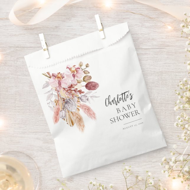 Pampas Grass Boho Botanical Baby Shower Favor Bag (Clipped)