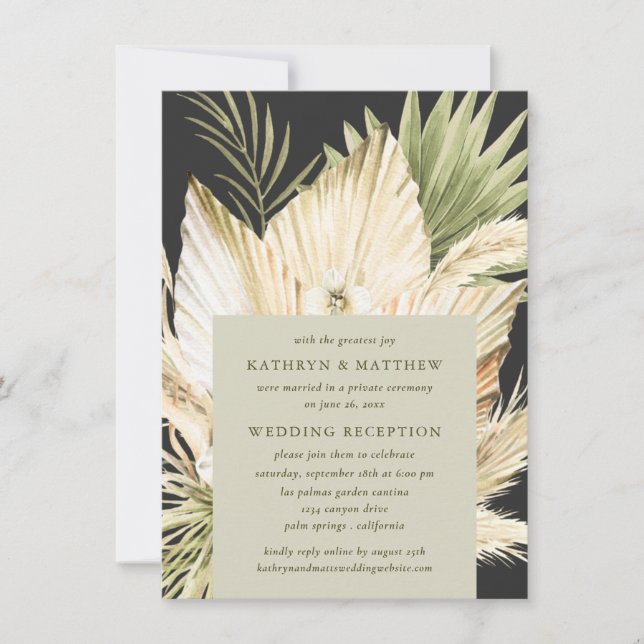 Pampas Grass Boho Bouquet Post Wedding Reception Invitation (Front)