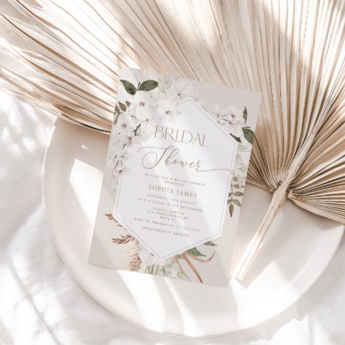 Pampas grass boho bridal shower invitation