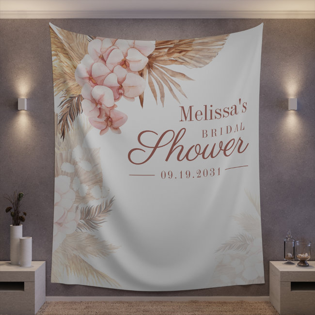 Pampas Grass Boho Bridal Shower Tapestry